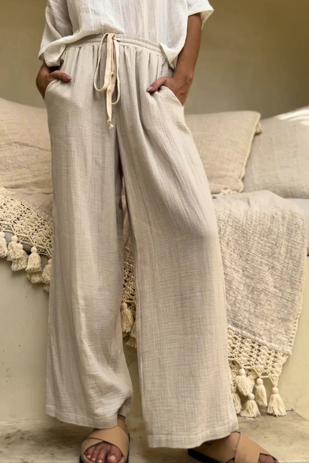 Ava Oyster Cotton Pant Pants AMIRA 