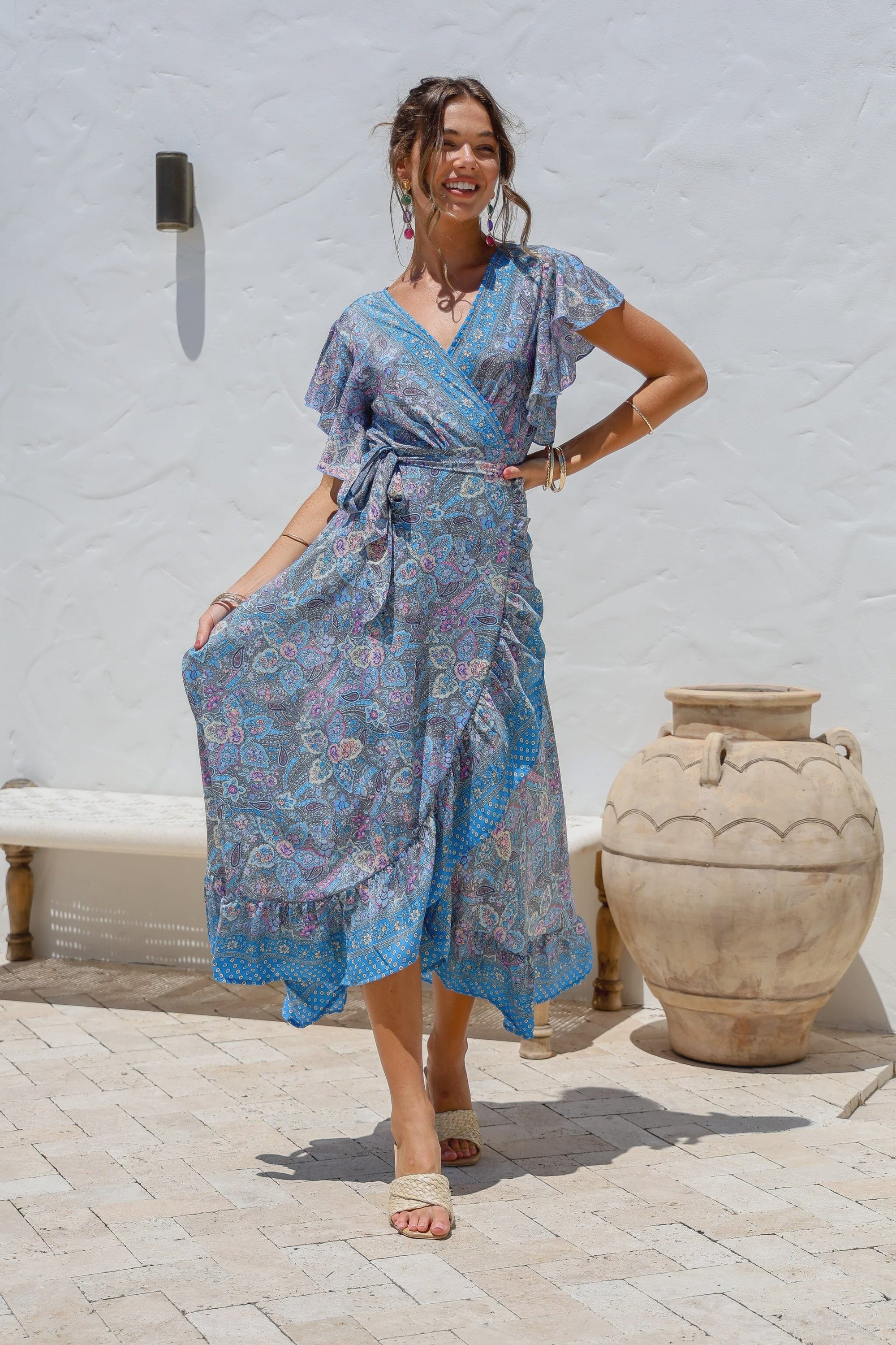 Ava Wrap dress-Paisly Blue Dress Lily T 