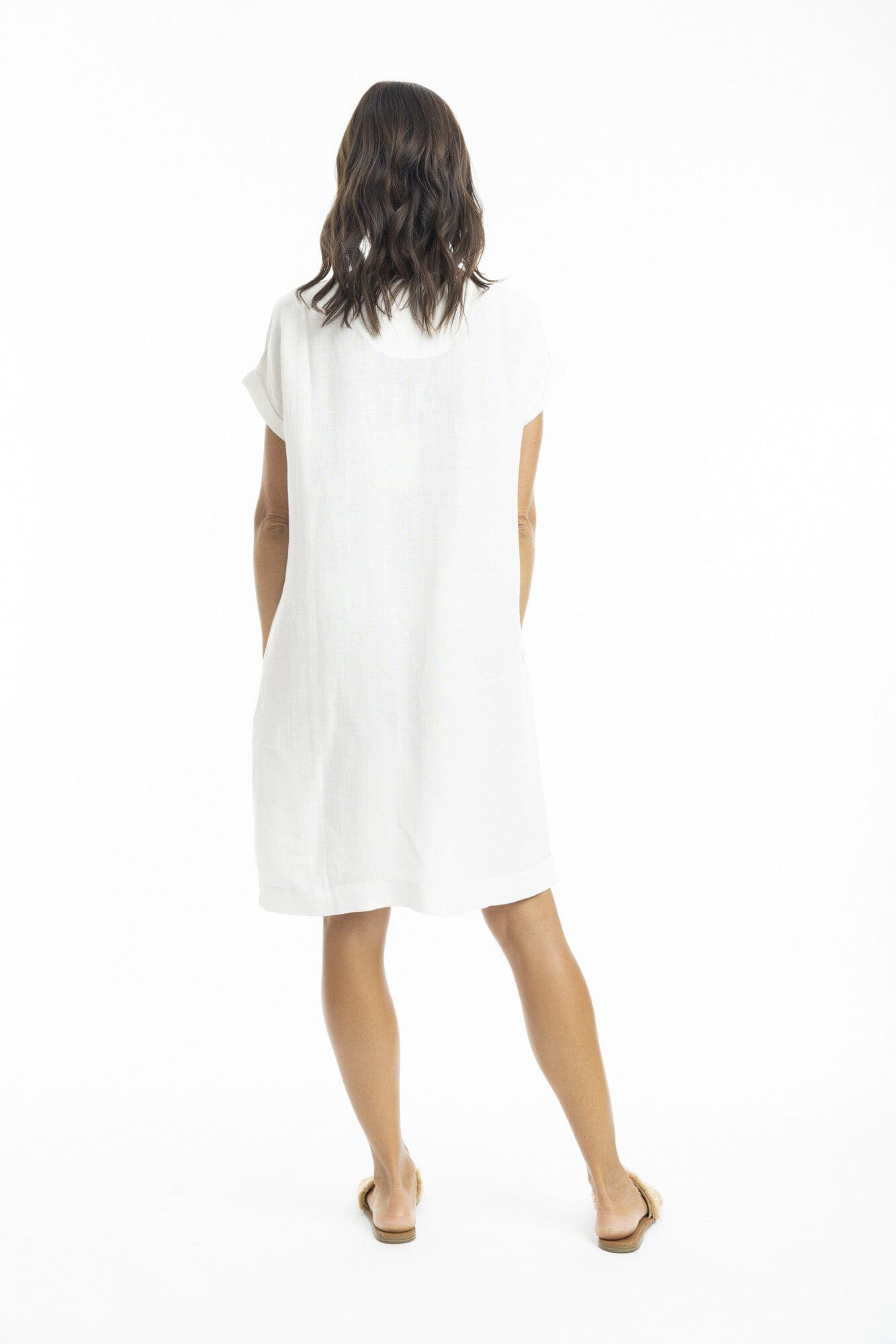 Linen Shift Dress-White Dress Escape 