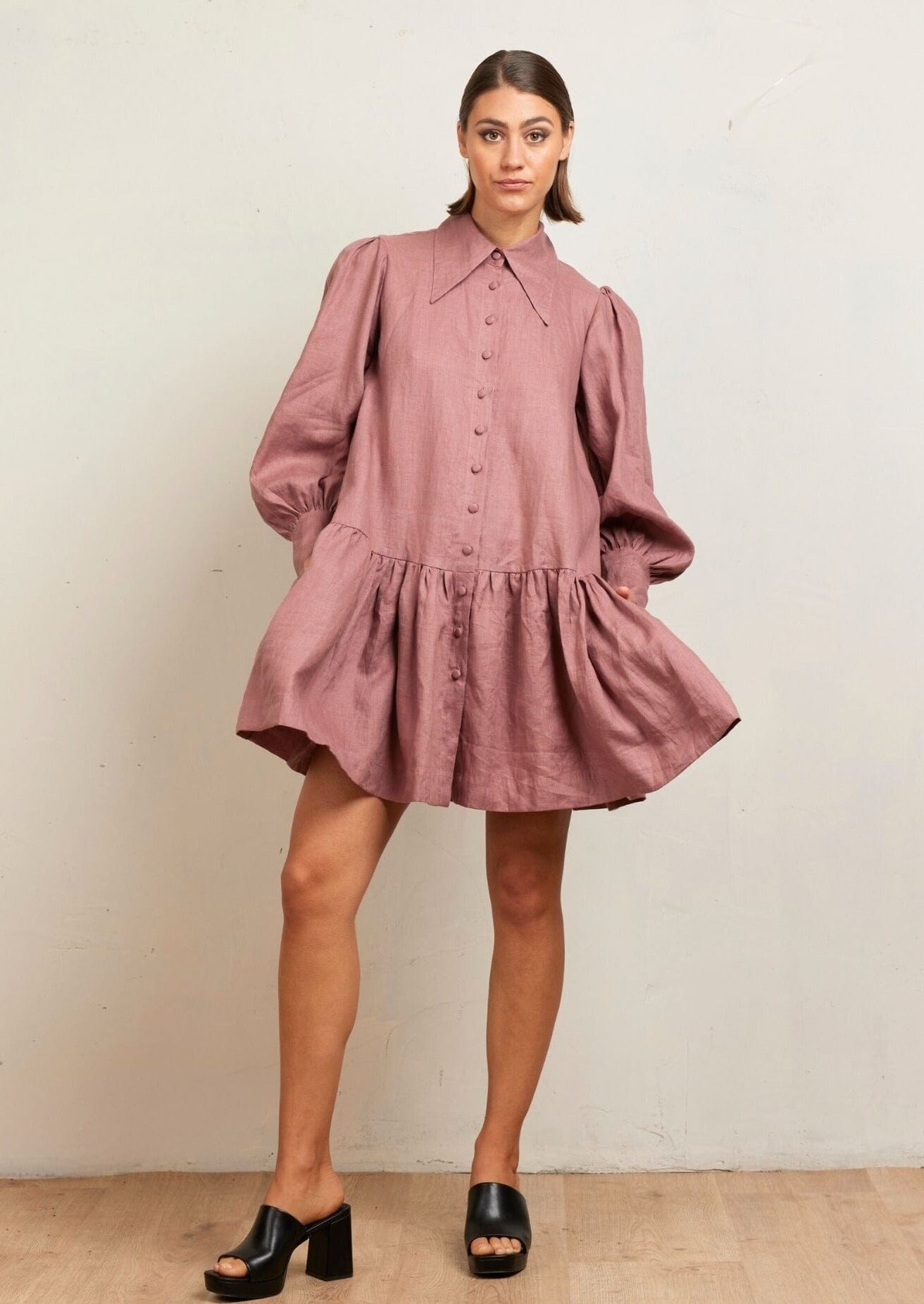 Pointed Collar Mini Dress-rose Dress State of Embrace 