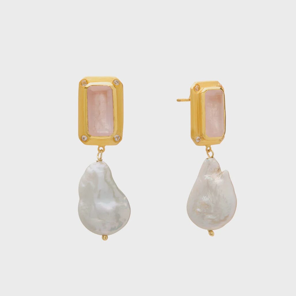 Rose Quartz Pearl Earring Earrings Murkani 