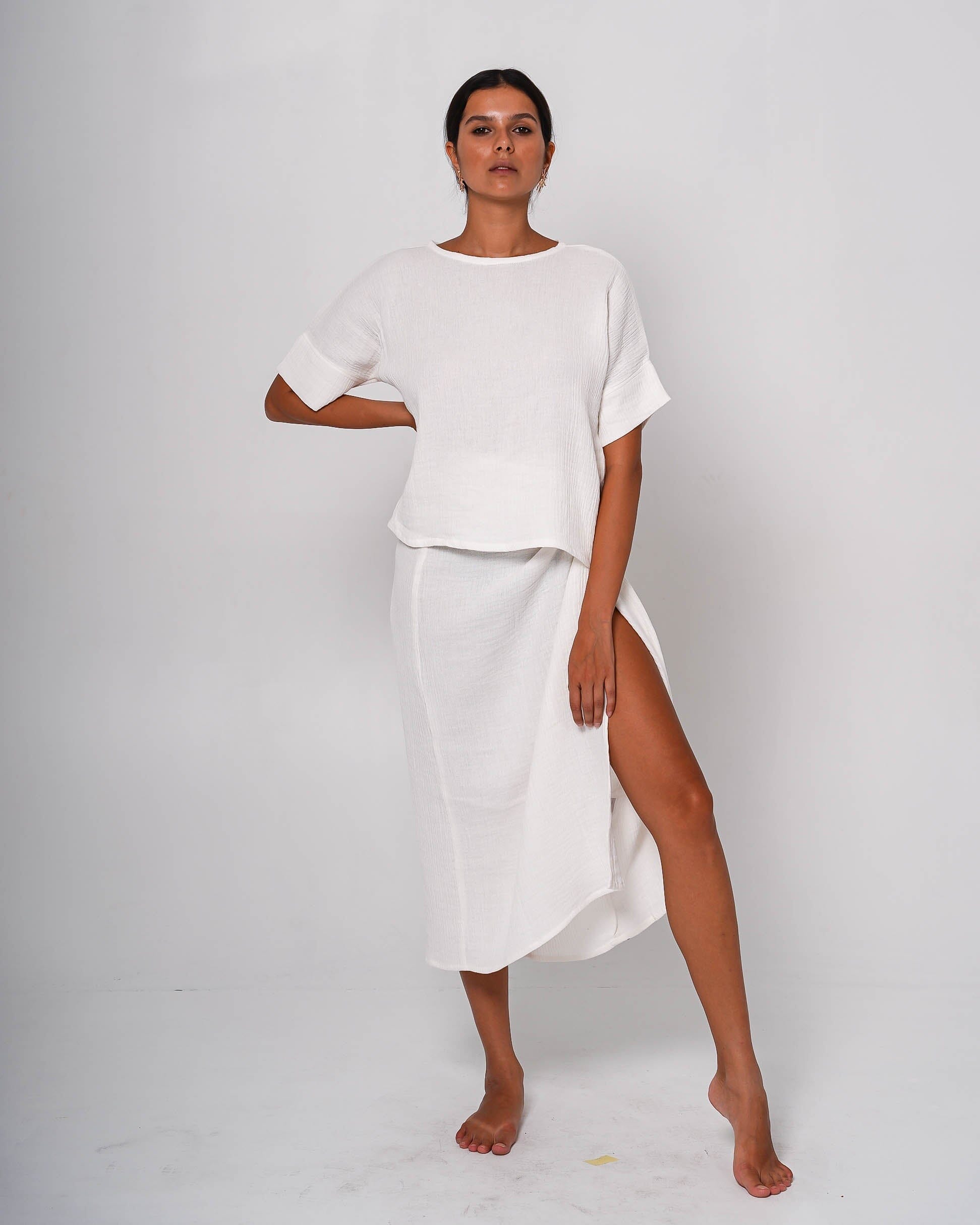 Rowan White Wrap Skirt Skirt AMIRA 