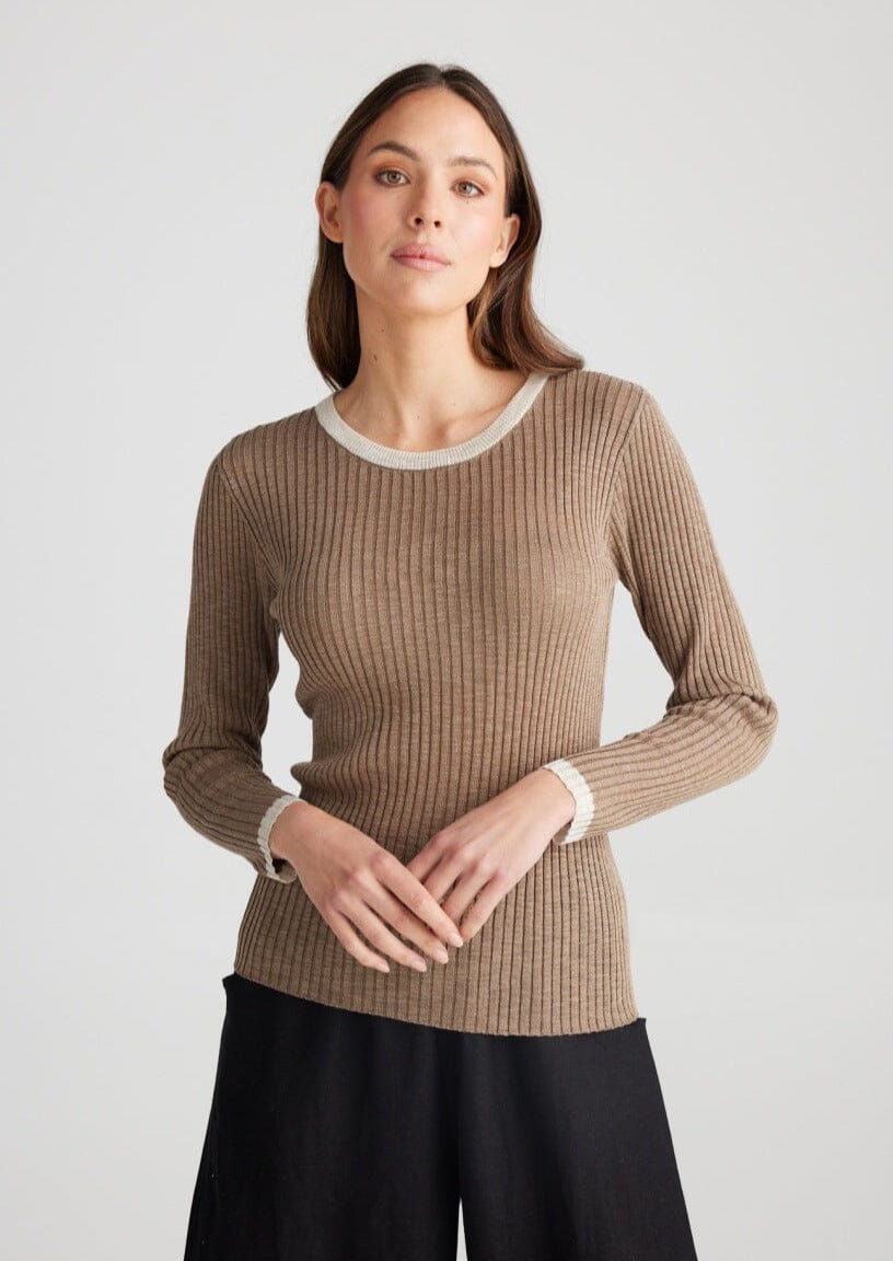 Saturn Long Sleeve Top-Taupe Top Shanty 