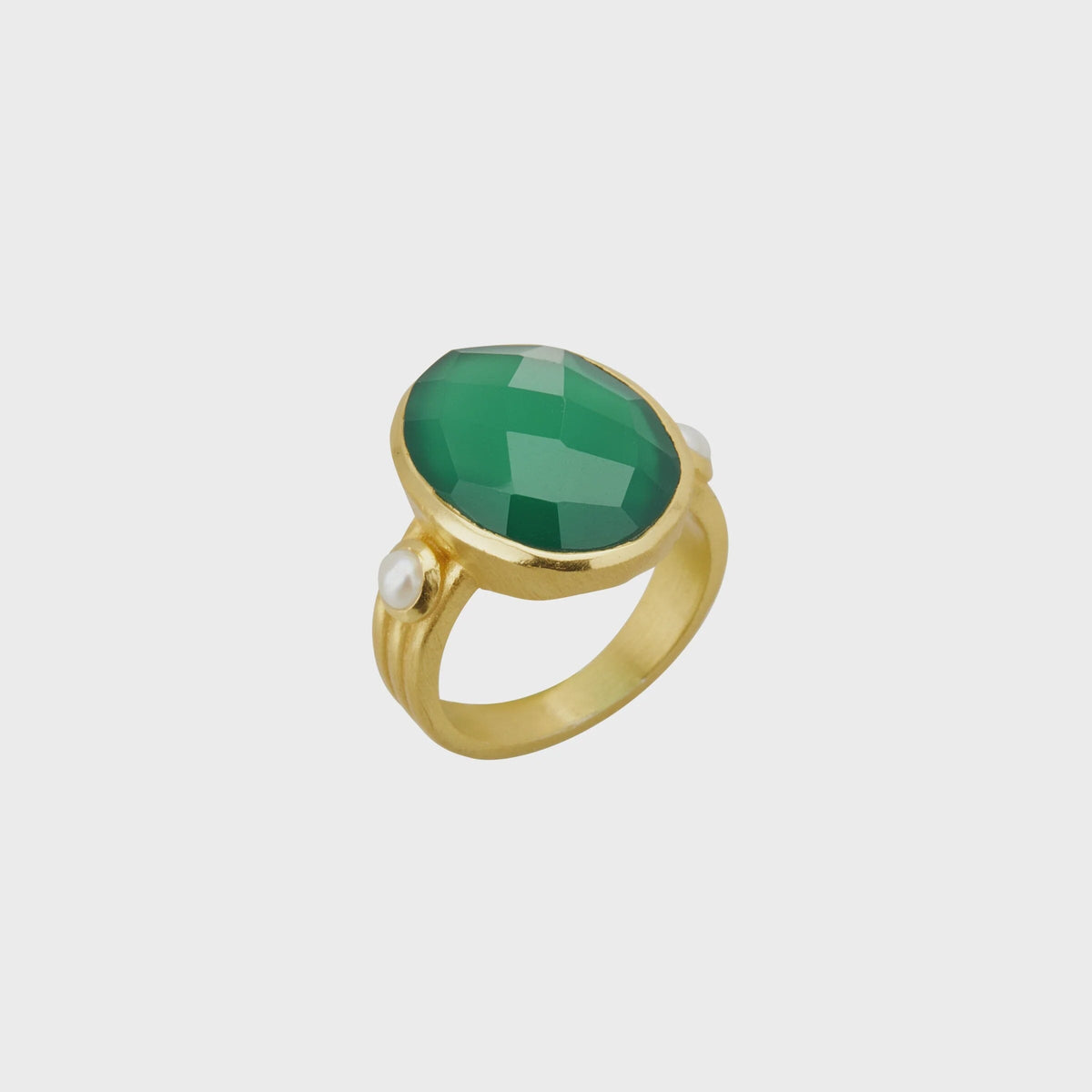Wandering Soul Green Onyx &amp; Pearl Ring Jewellery Murkani 