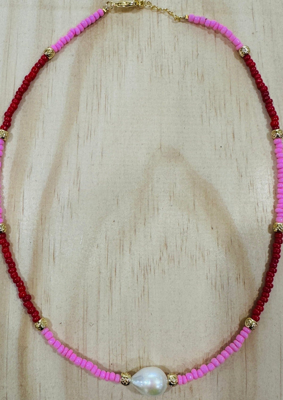 Jess Moroccan Bead Necklace Jewellery Marcel &amp; Harper Pink &amp; Red 