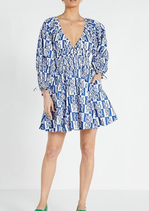 V-neck Mini Dress Bohemian Traders Blue/White XS 